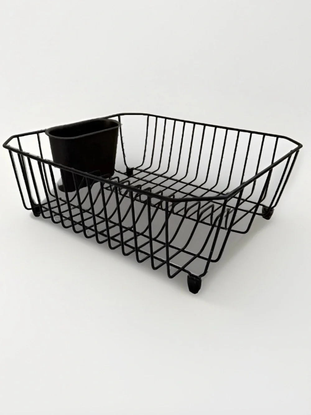 Rubbermaid Large Black Coated Wire Dish Drying Rack Drainer with Utensil Cup
